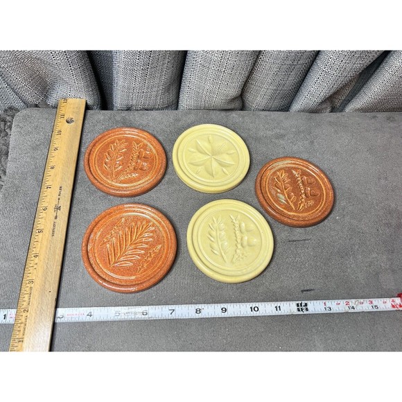 PIGEON FORGE POTTERY Buttermold Print Round Coasters Fall Harvest Brown Biege - Picture 2 of 13